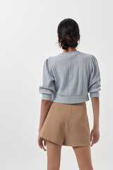 Posie Cable Knit Cardigan in Dusty Blue