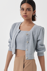 Posie Cable Knit Cardigan in Dusty Blue