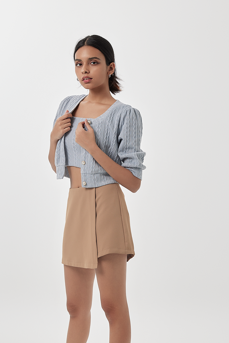 Posie Cable Knit Cardigan in Dusty Blue