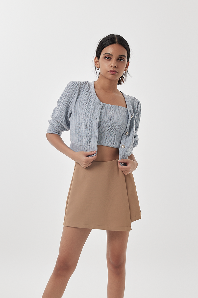 Posie Cable Knit Cardigan in Dusty Blue