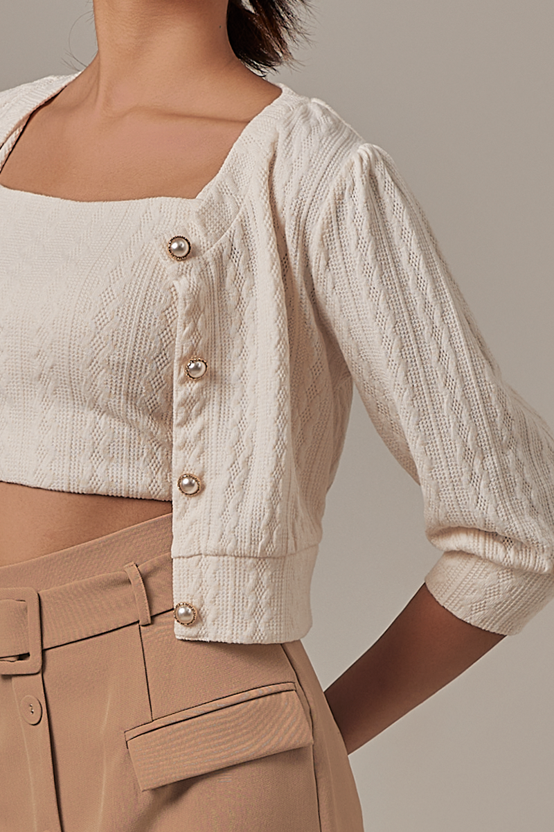 Posie Cable Knit Cardigan in White