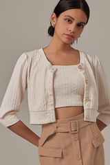 Posie Cable Knit Cardigan in White