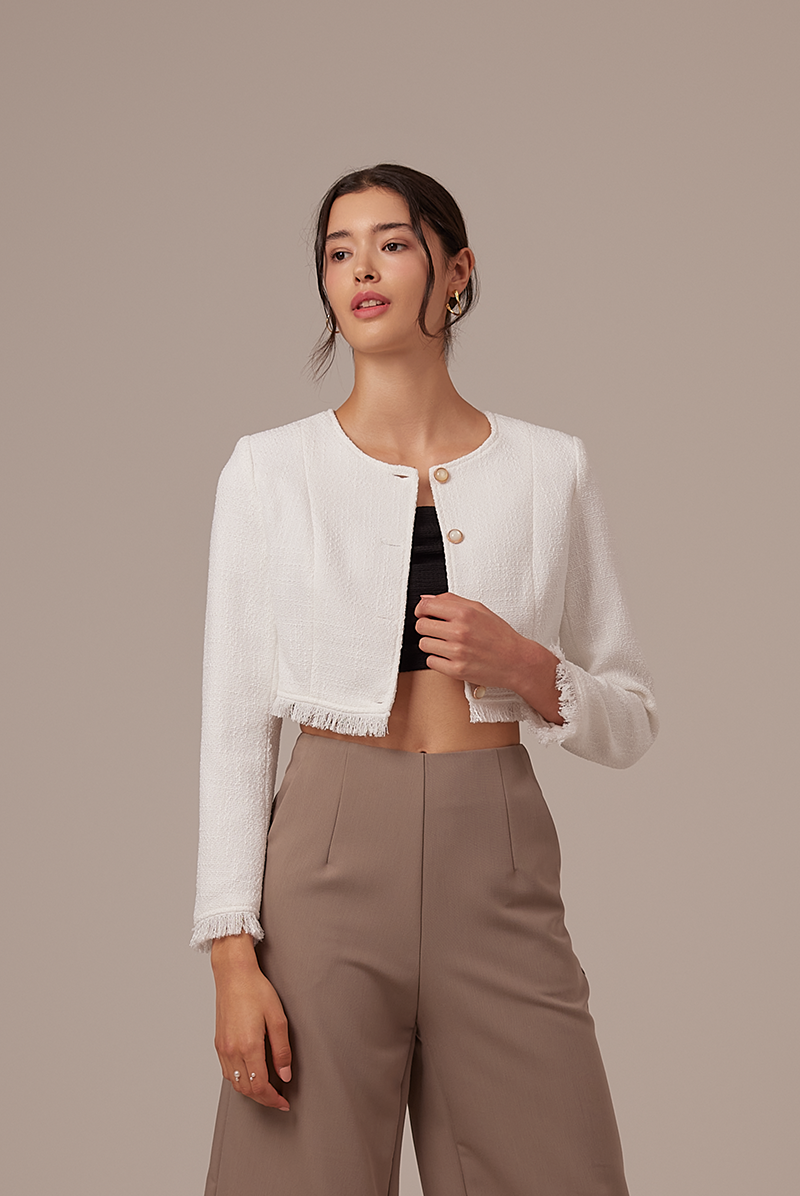 Jora Tweed Cropped Jacket in White