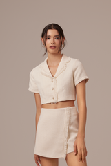 Korina Tweed Jacket Top in Cream
