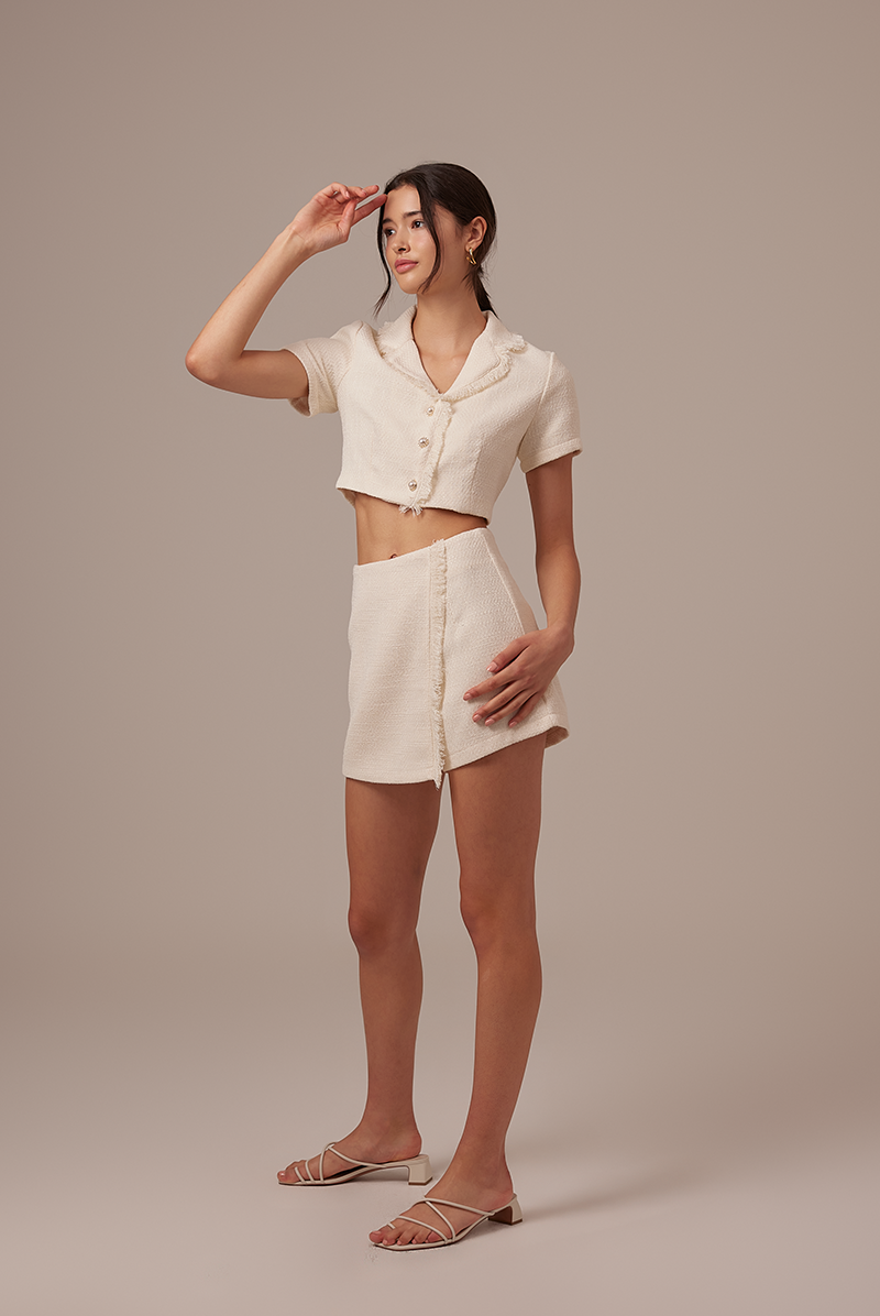 Korina Tweed Jacket Top in Cream