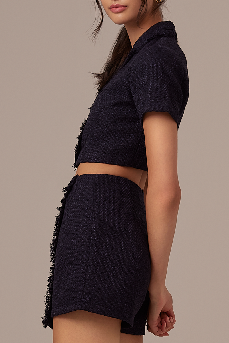 Korina Tweed Jacket Top in Navy Blue