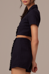 Korina Tweed Jacket Top in Navy Blue