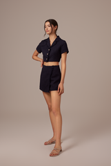 Korina Tweed Jacket Top in Navy Blue